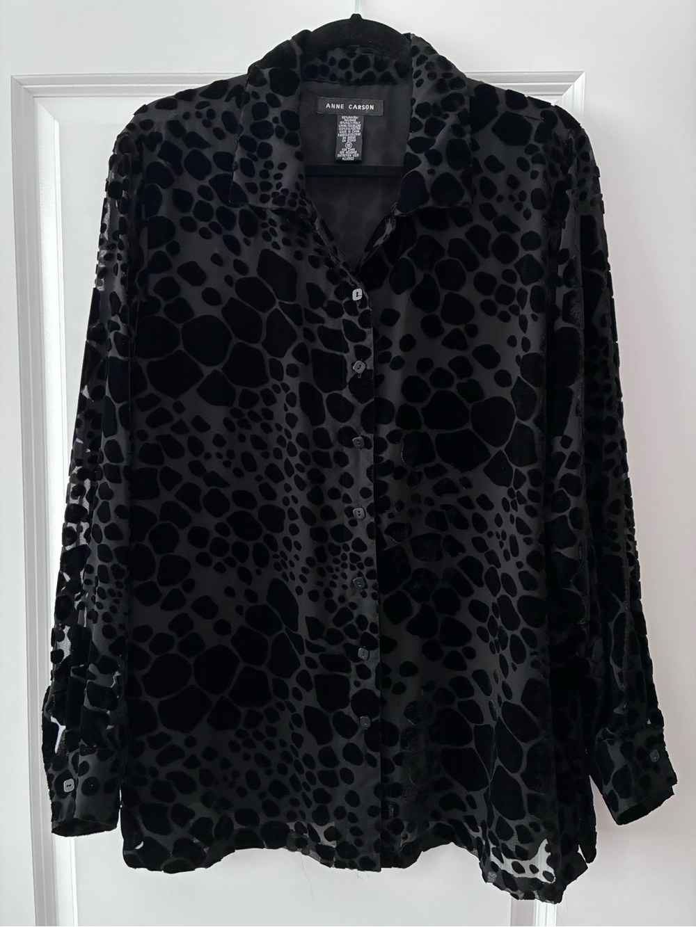 Anne Carson Size 16 Vintage Leopard Velvet & Sheer Button Down Blouse